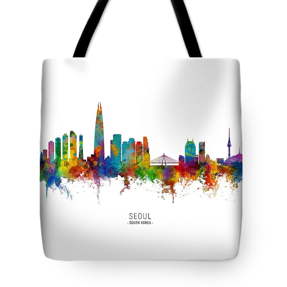 Seoul Tote Bag featuring the digital art Seoul Skyline South Korea by Michael Tompsett