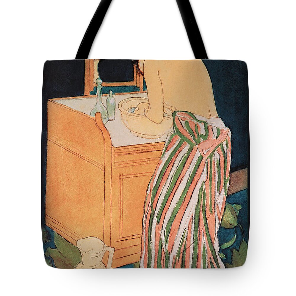 Bathing Tote Bag featuring the painting Woman Bathing #8 by Mary Cassatt