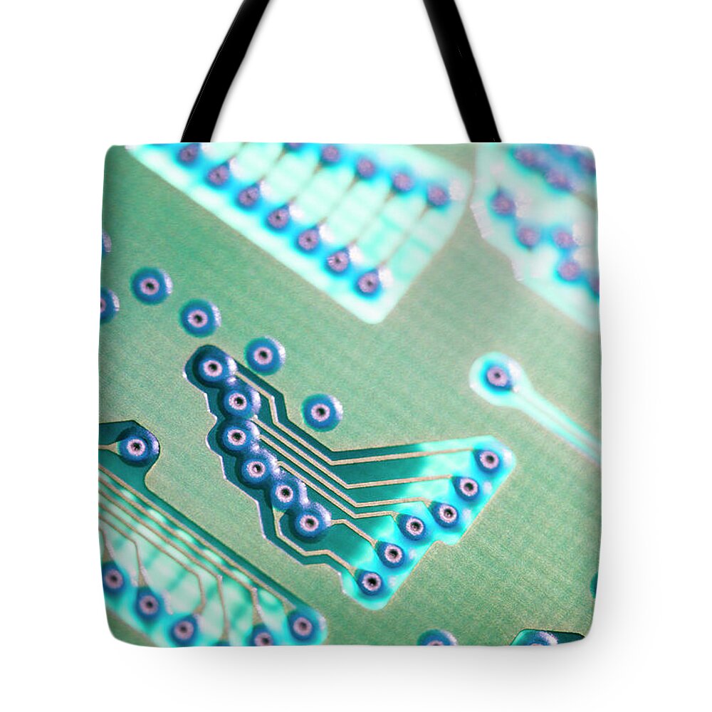 Electrical Component Tote Bag featuring the photograph Close-up Of A Circuit Board #9 by Nicholas Rigg