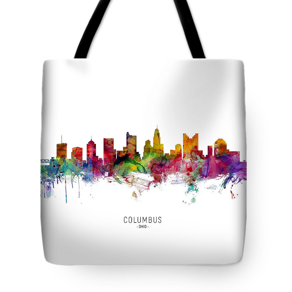 Columbus Tote Bag featuring the digital art Columbus Ohio Skyline by Michael Tompsett