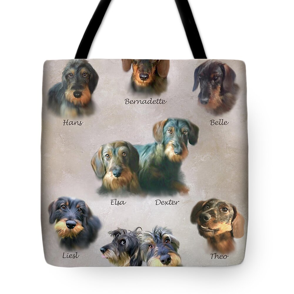 Dogs Tote Bag featuring the mixed media The Wierner Family by Colleen Taylor