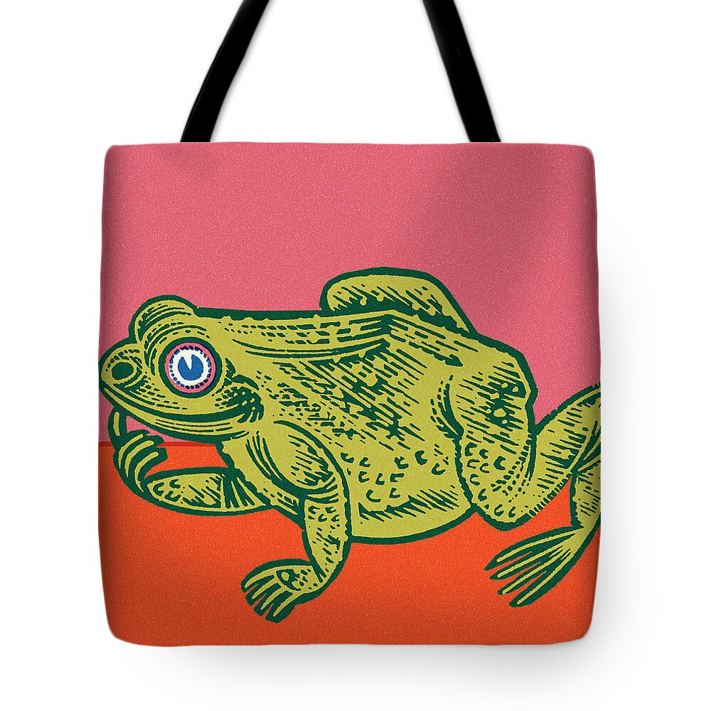 Amphibian Tote Bag featuring the drawing Frog #9 by CSA Images
