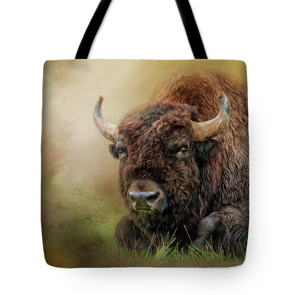 Buffalo Tote Bag featuring the digital art A Buffalo's Rest by Jeanette Mahoney