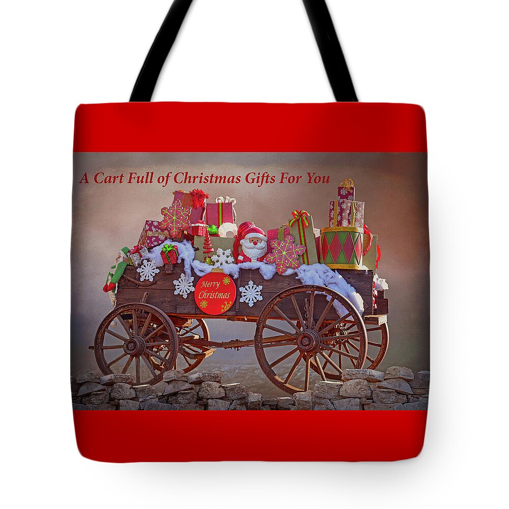 Linda Brody Tote Bag featuring the digital art A Cart Full of Christmas Gifts for You II by Linda Brody