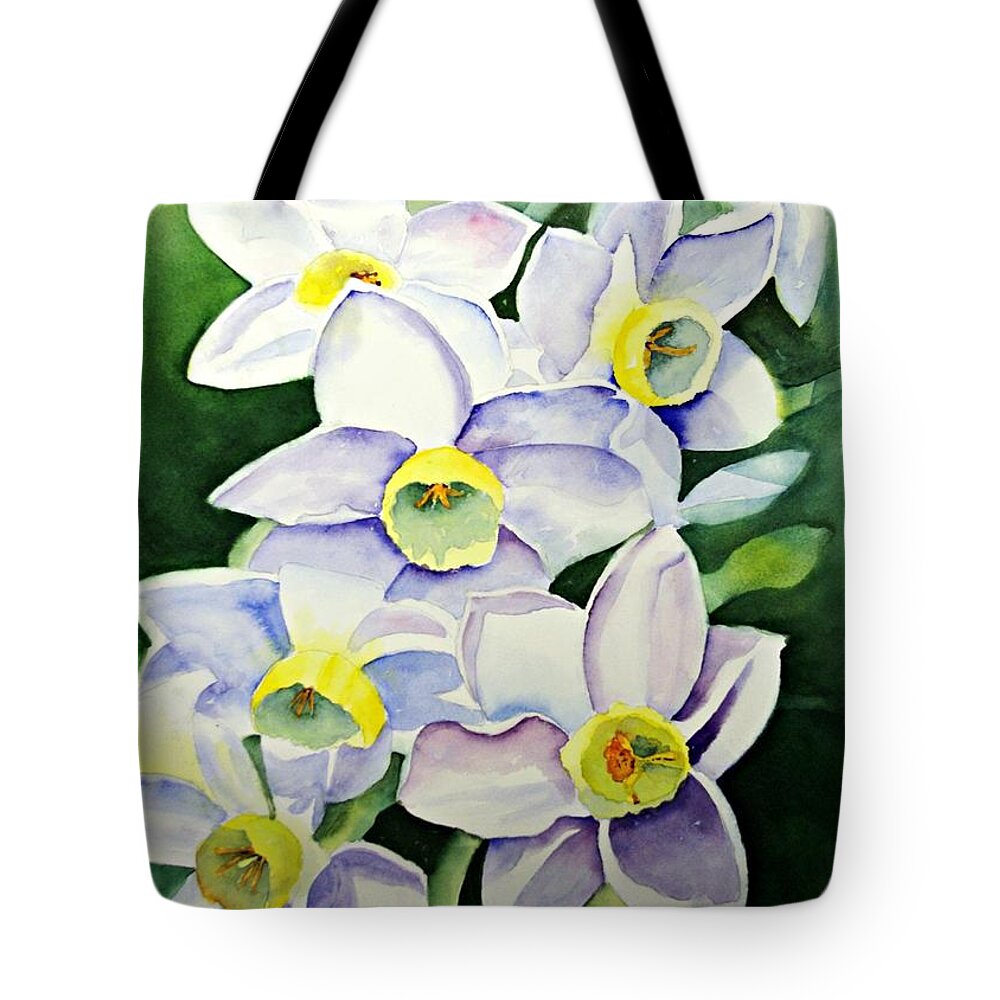 Daffodils Tote Bag featuring the painting A Cluster of White by Beth Fontenot