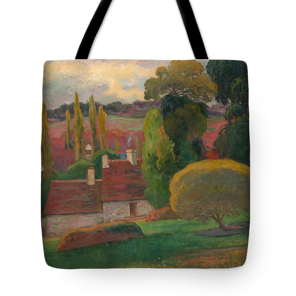 19th Century Art Tote Bag featuring the painting A Farm in Brittany, circa 1894 by Paul Gauguin