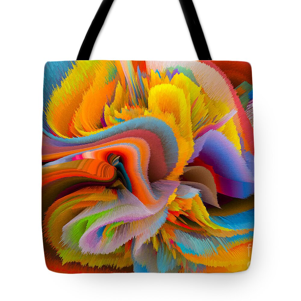 Rainbow Tote Bag featuring the mixed media A Flower In Rainbow Colors Or A Rainbow In The Shape Of A Flower 4 by Elena Gantchikova