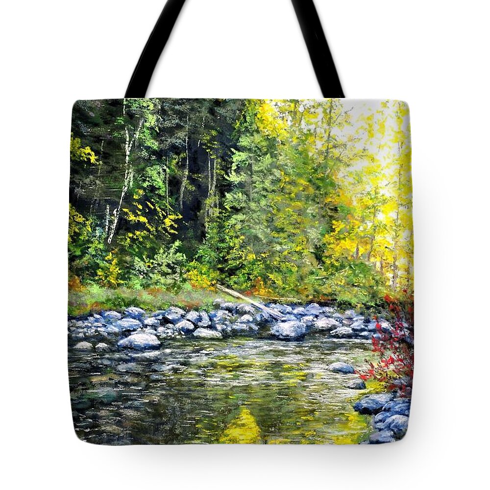 Fall Tote Bag featuring the painting A Glimmer Of Fall by Lee Tisch Bialczak