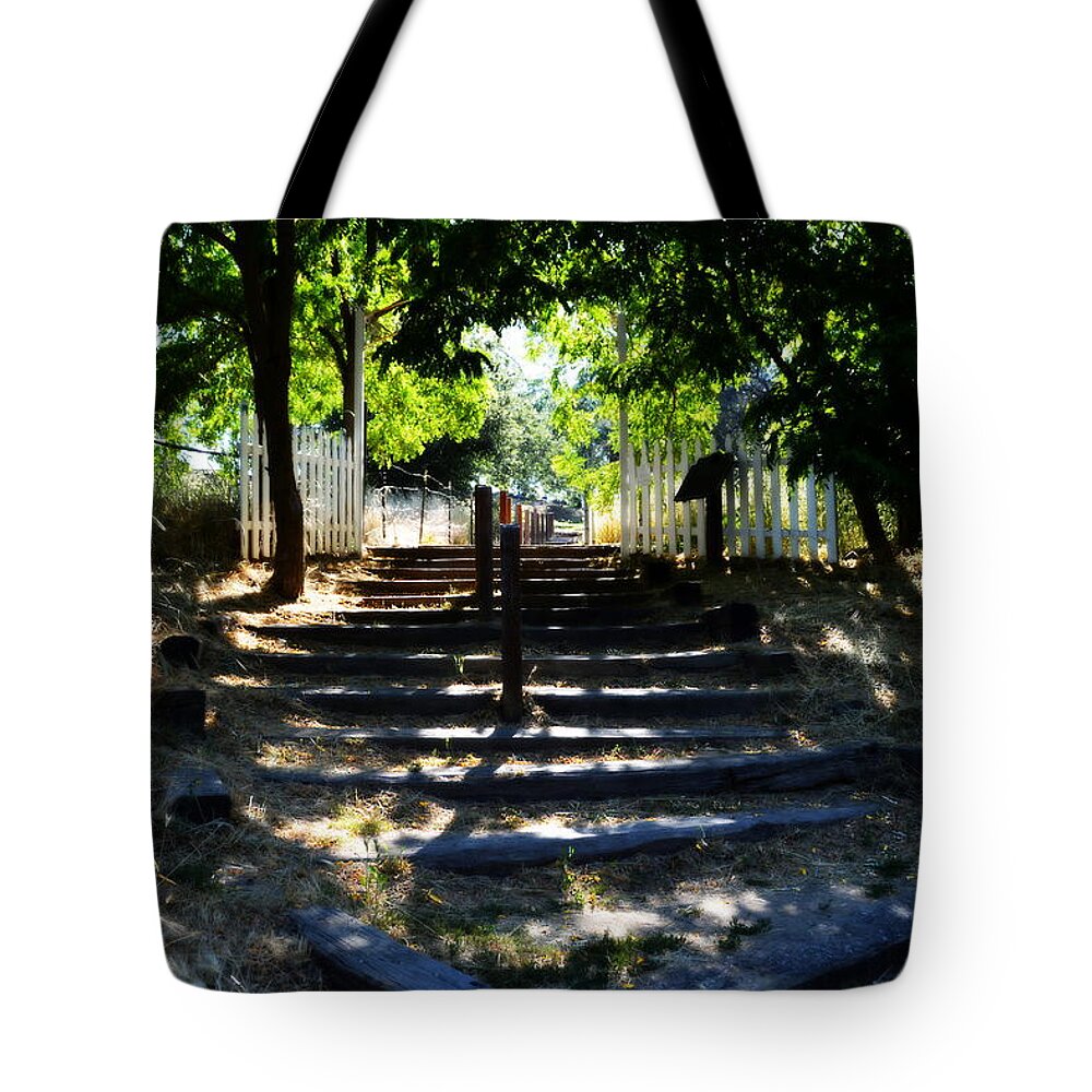 Airway Tote Bag featuring the photograph A Lifes Stairway by Glenn McCarthy Art and Photography