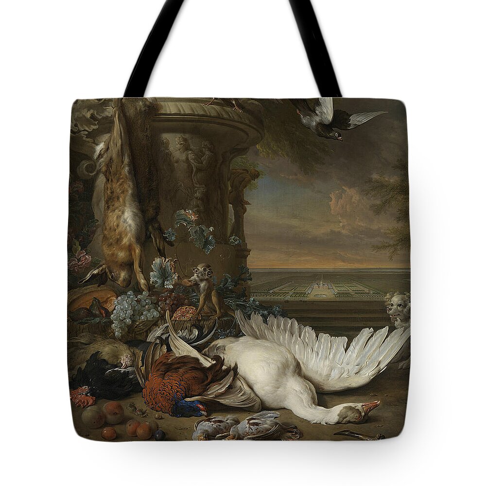 18th Century Art Tote Bag featuring the painting A Monkey and a Dog Beside Dead Game and Fruit by Jan Weenix