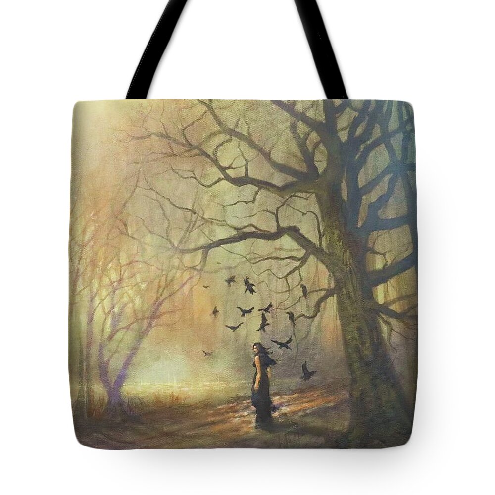 Solitary Figure Tote Bag featuring the painting A New Day by Tom Shropshire