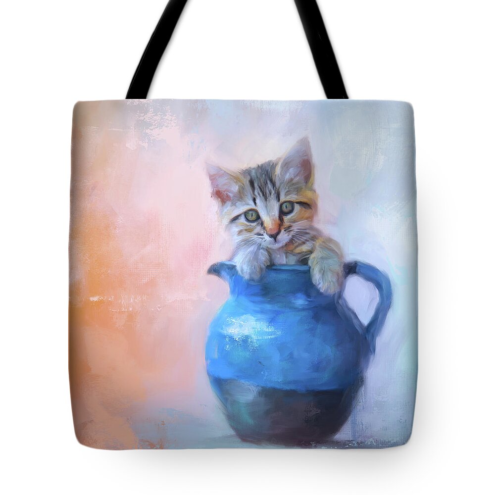 Colorful Tote Bag featuring the painting A Pitcher Full of Purrfection by Jai Johnson