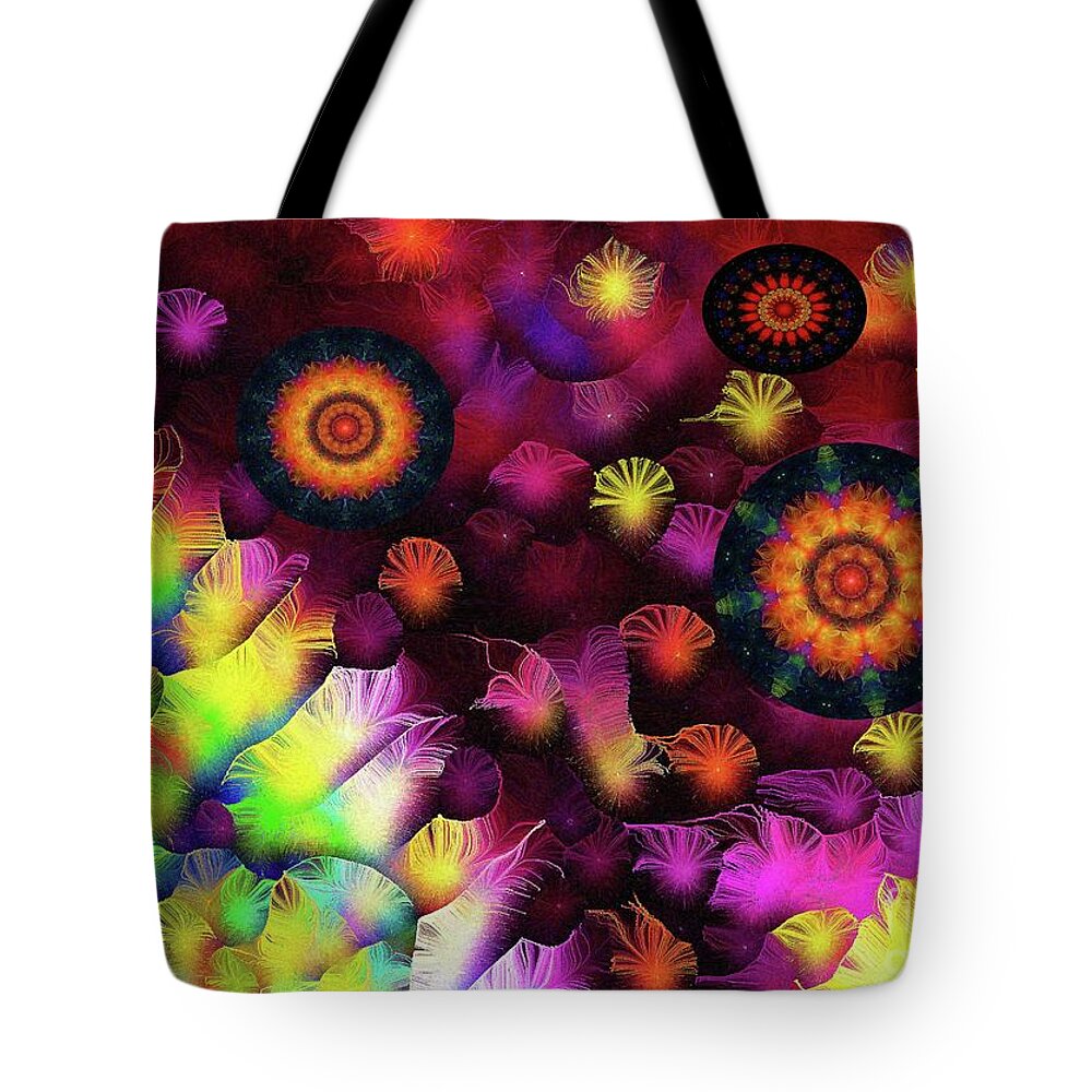 Art And Poetry Tote Bag featuring the mixed media A Poets Birthday Dance through Fire and Rain 2019 by Aberjhani