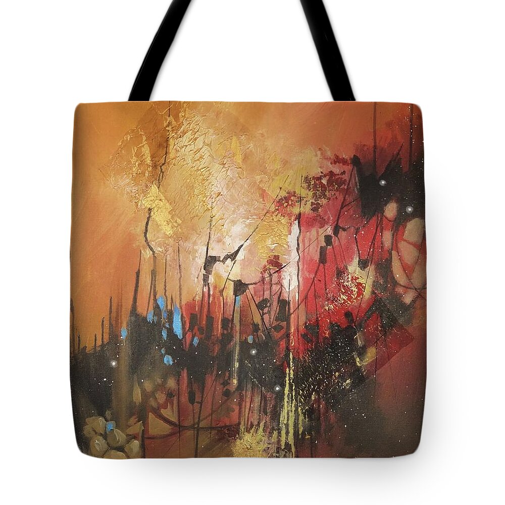 Abstract; Abstract Expressionist; Contemporary Art; Tom Shropshire Painting; Shades Of Blue And Red Tote Bag featuring the painting A Political Landscape by Tom Shropshire