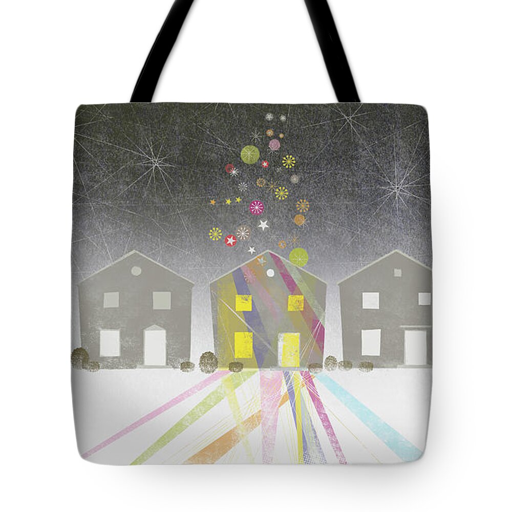 Five Objects Tote Bag featuring the digital art A Row Of Houses by Jutta Kuss