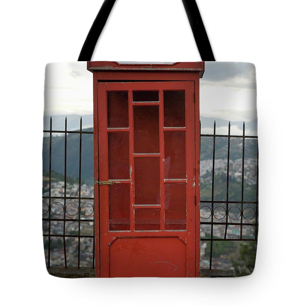 Scenics Tote Bag featuring the photograph A Small, Red Structure With A City In by Keith Levit / Design Pics