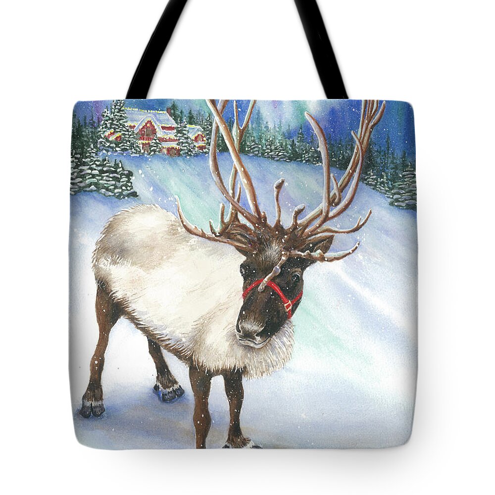 Reindeer Tote Bag featuring the painting A Winter's Walk by Lori Taylor