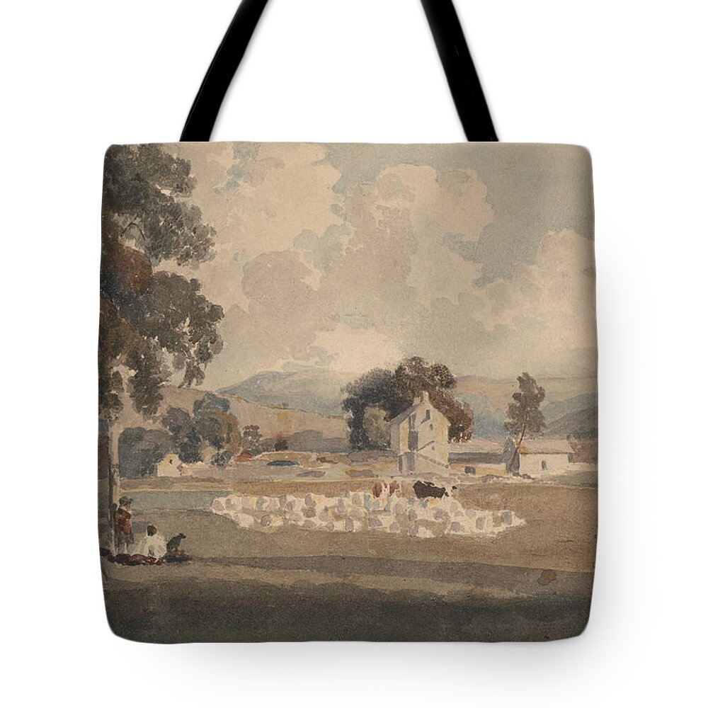 19th Century Art Tote Bag featuring the drawing A Yorkshire Farm by Peter De Wint