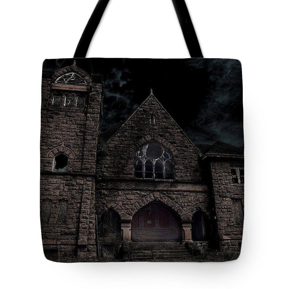 Night Tote Bag featuring the photograph Abandoned Baptist Church At Night by Joyce Wasser
