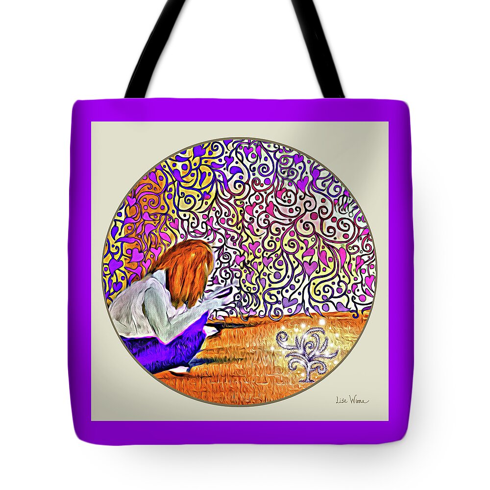 Lise Winne Tote Bag featuring the mixed media Abbies Challenges Button by Lise Winne