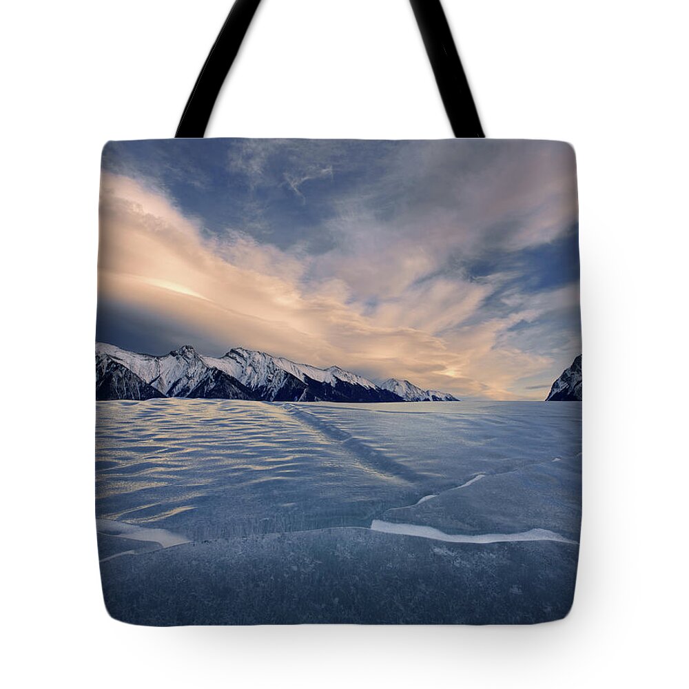 Abraham Lake Tote Bag featuring the photograph Abraham Lake Ice Wall by Dan Jurak