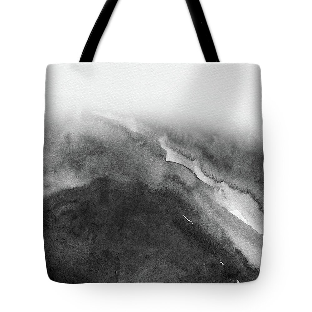 Mountains Tote Bag featuring the painting Abstract Black Watercolor I by Naxart Studio