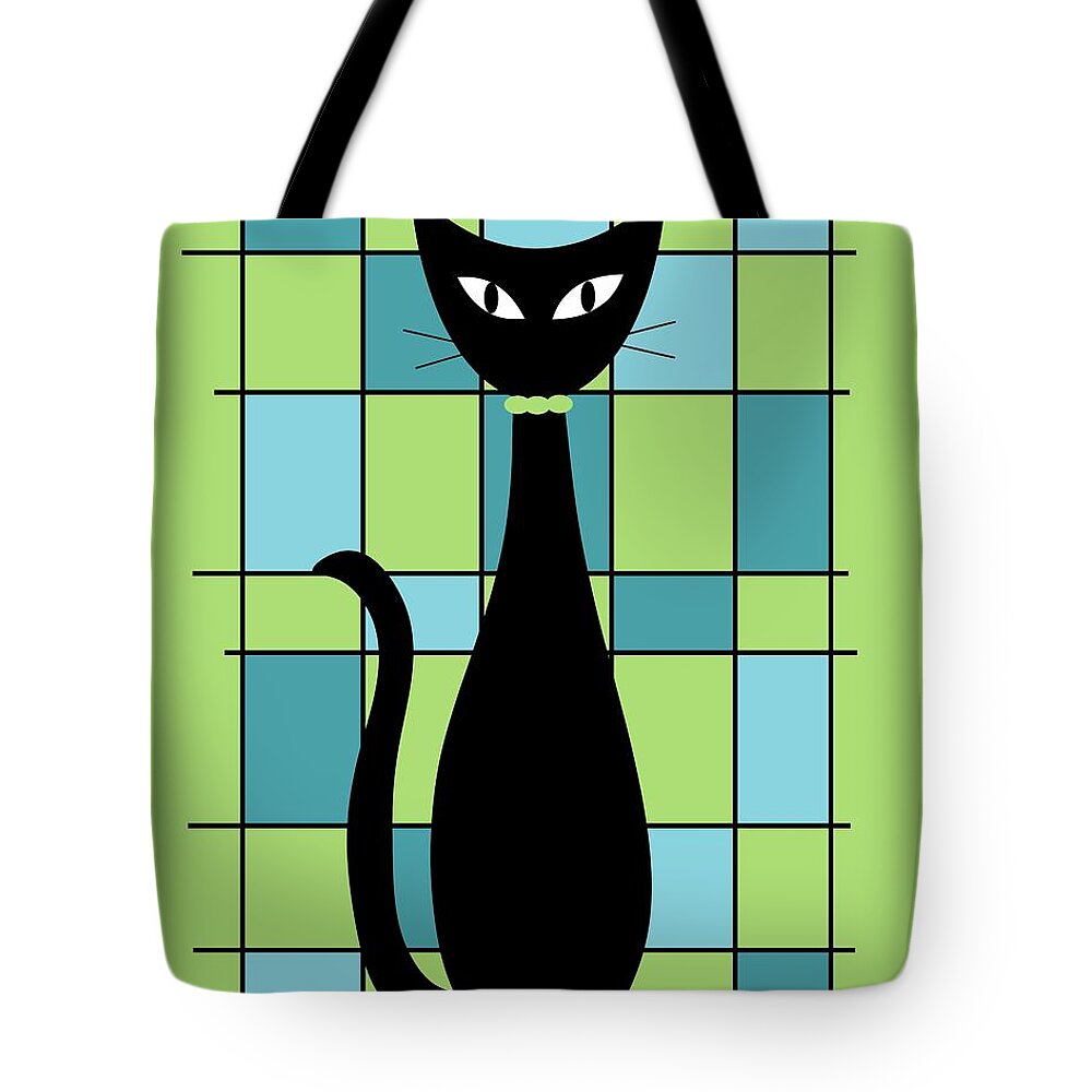  Tote Bag featuring the digital art Abstract Cat in Green by Donna Mibus