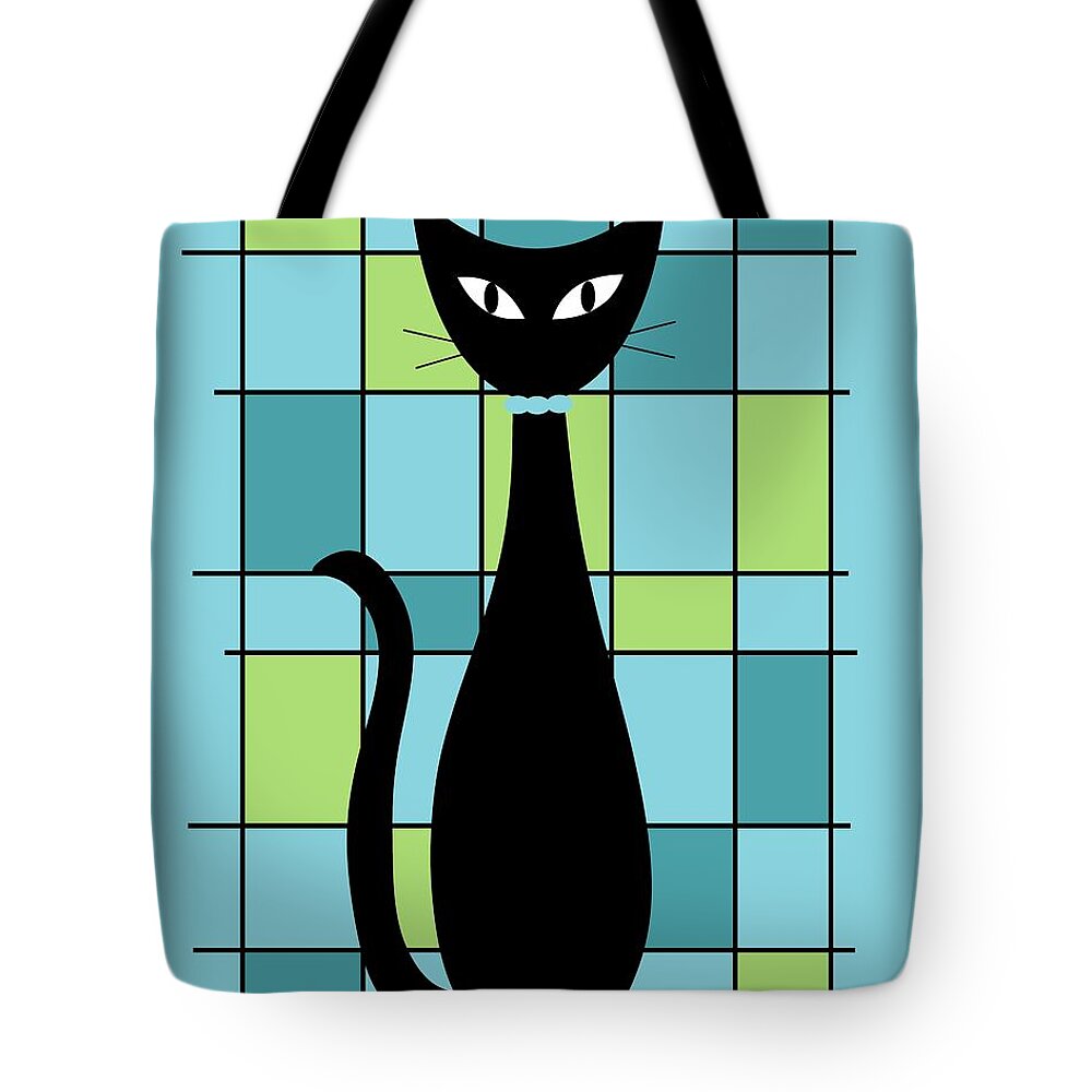  Tote Bag featuring the digital art Abstract Cat in Light Blue by Donna Mibus