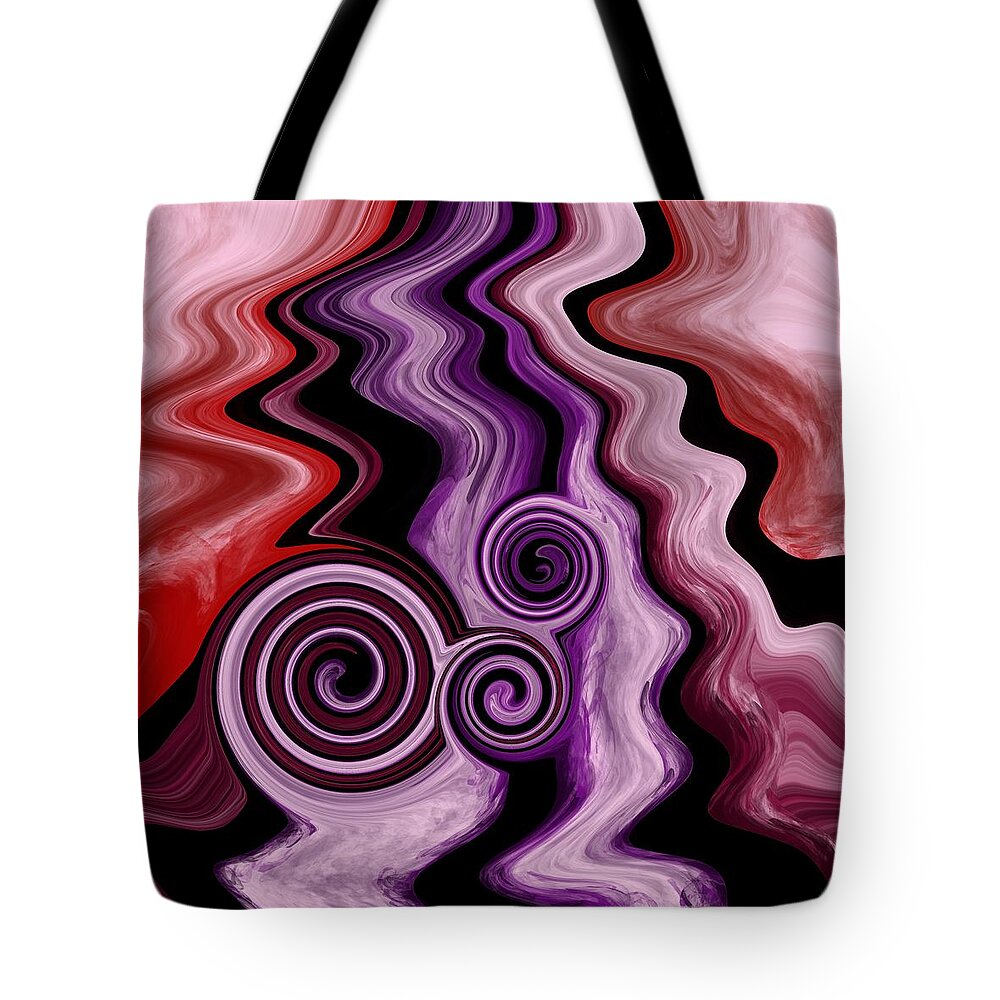Red Tote Bag featuring the painting Abstract Fluid Painting Pattern red, purple and pink by Patricia Piotrak