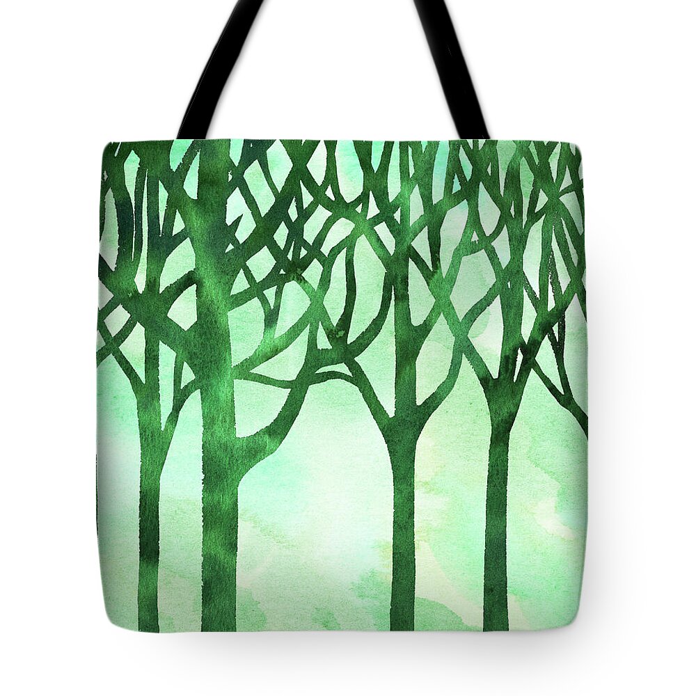 Abstract Tote Bag featuring the painting Abstract Green Marble Watercolor Forest by Irina Sztukowski