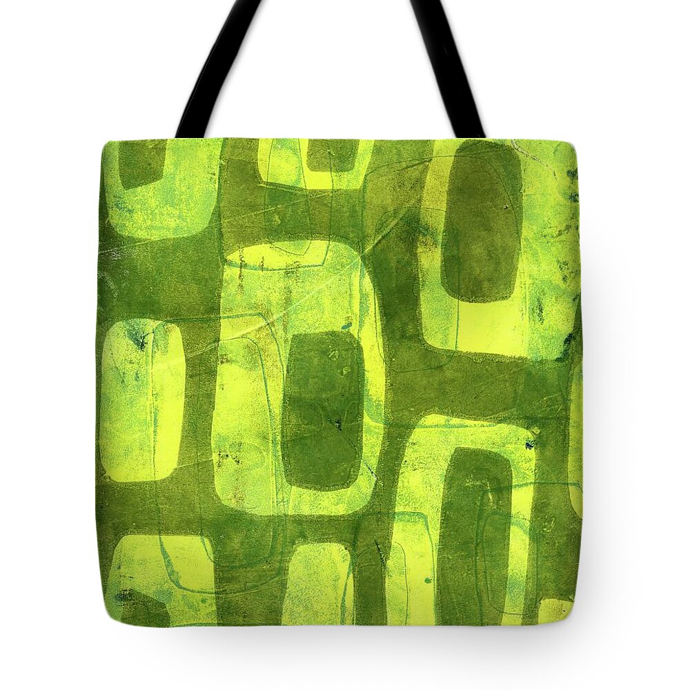 Abstract green yellow gelli mcm mod mid century modern Tote Bag by