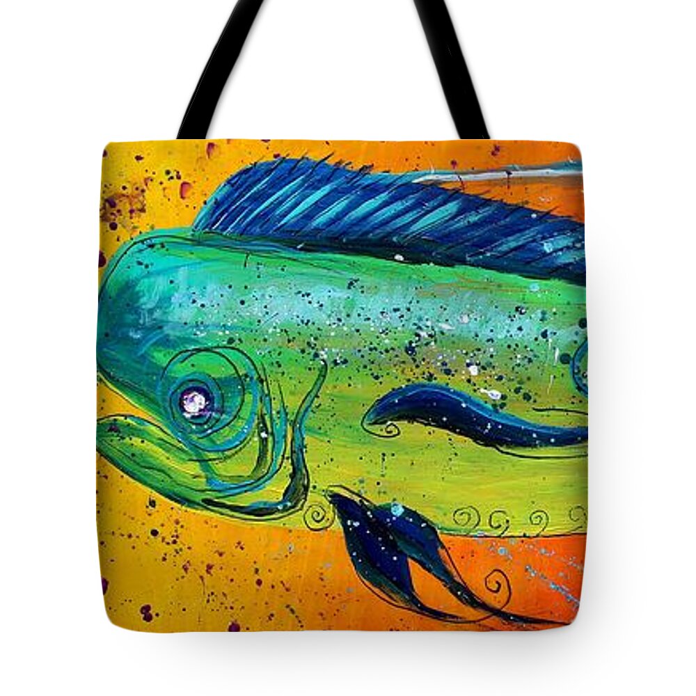 Fish Tote Bag featuring the painting Abstract Mahi Mahi by J Vincent Scarpace