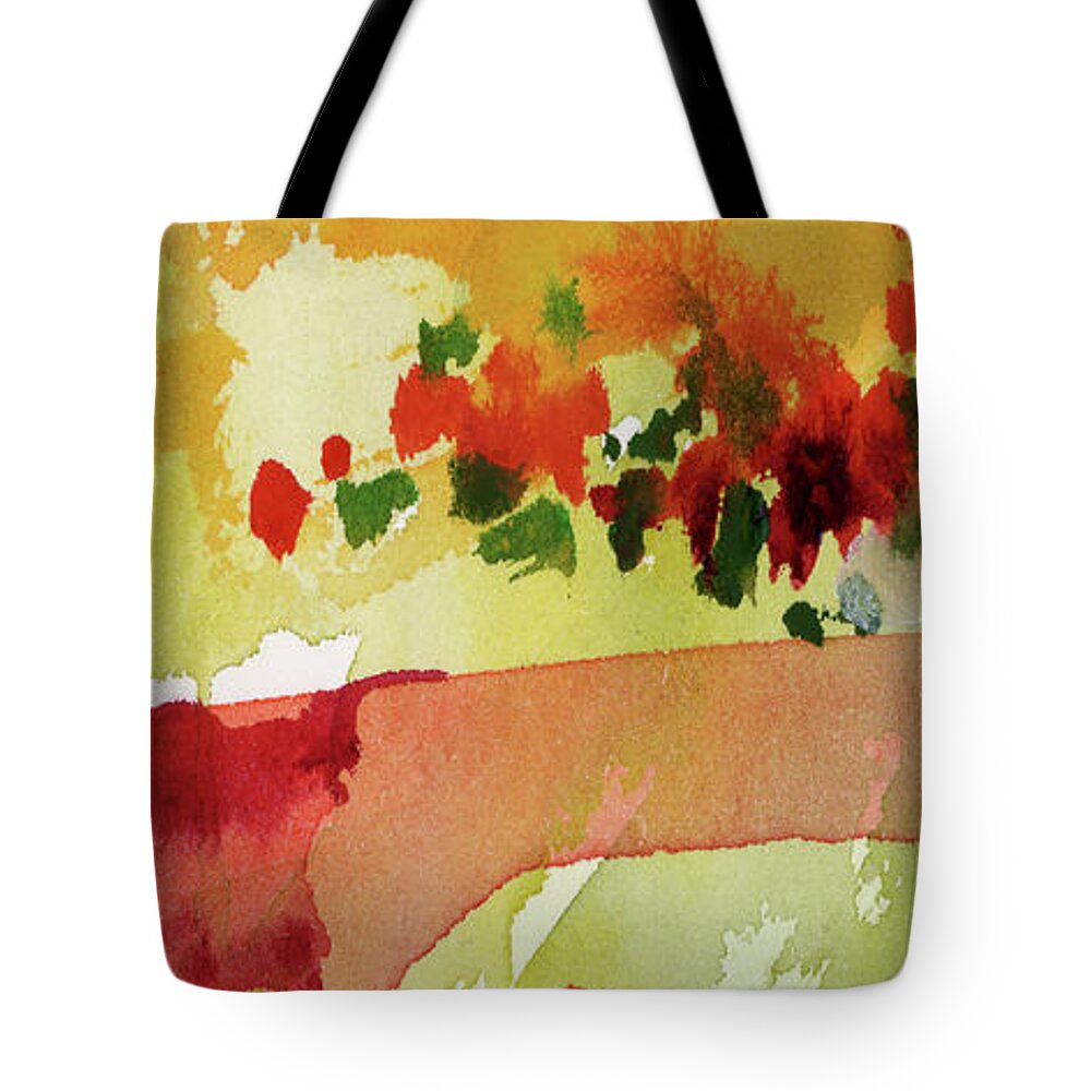 Res Poppies Tote Bag featuring the painting Abstract Red Poppies Panorama by Ginette Callaway