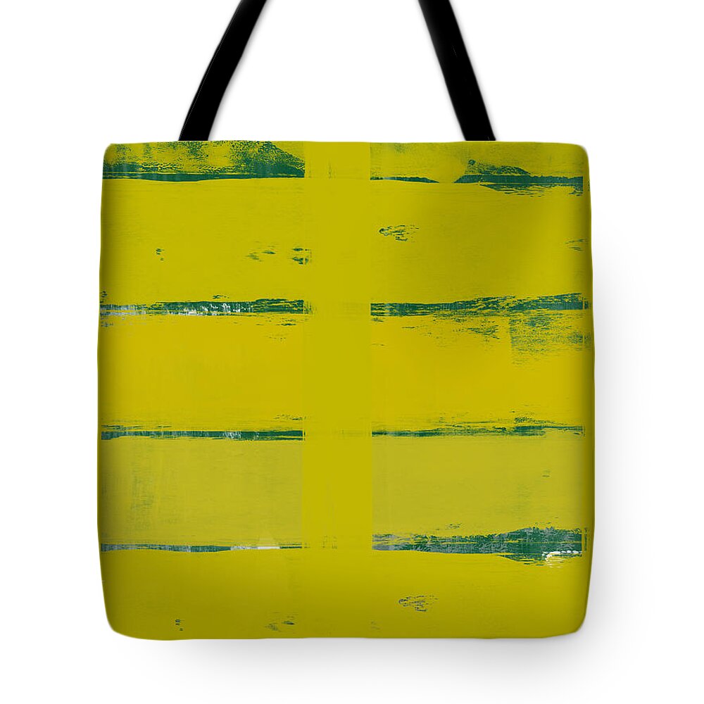 Abstract Tote Bag featuring the painting Abstract Yellow and Green Study by Naxart Studio