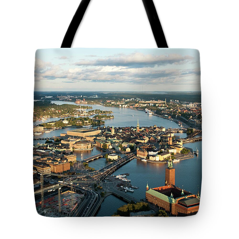 Sweden Tote Bag featuring the photograph Aerial View Of Central Stockholm by Gbrundin