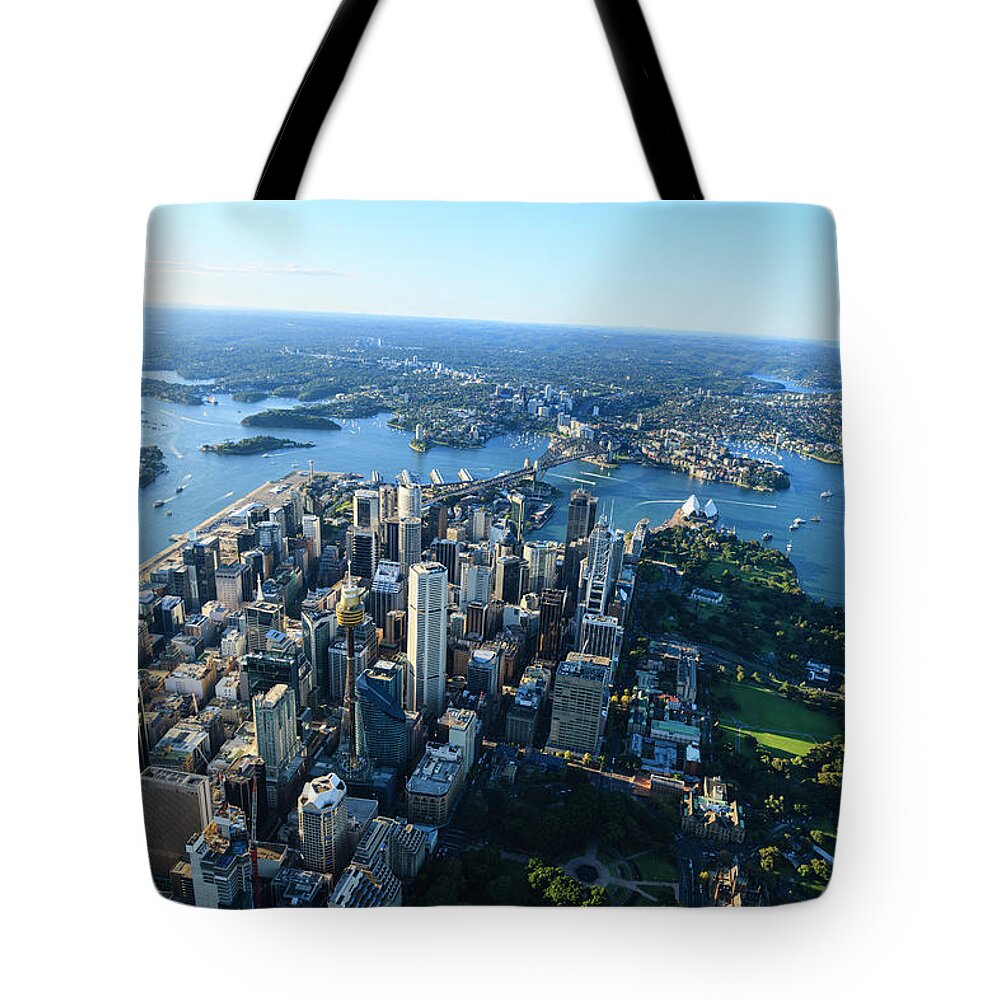 Shadow Tote Bag featuring the photograph Aerial View Of Downtown Sydney by Btrenkel