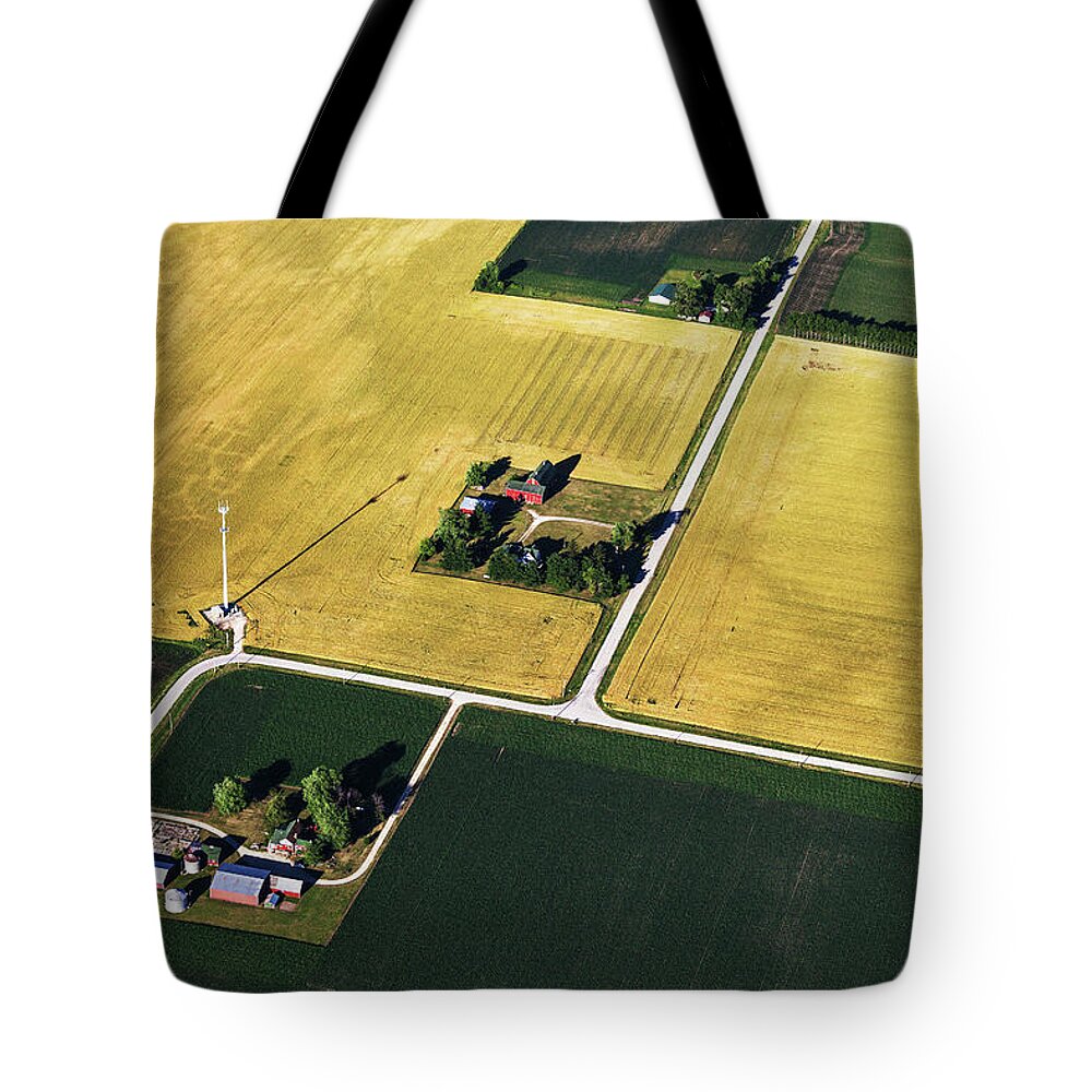 Built Structure Tote Bag featuring the photograph Aerial View Of Northern Illinois Farms by Stevegeer