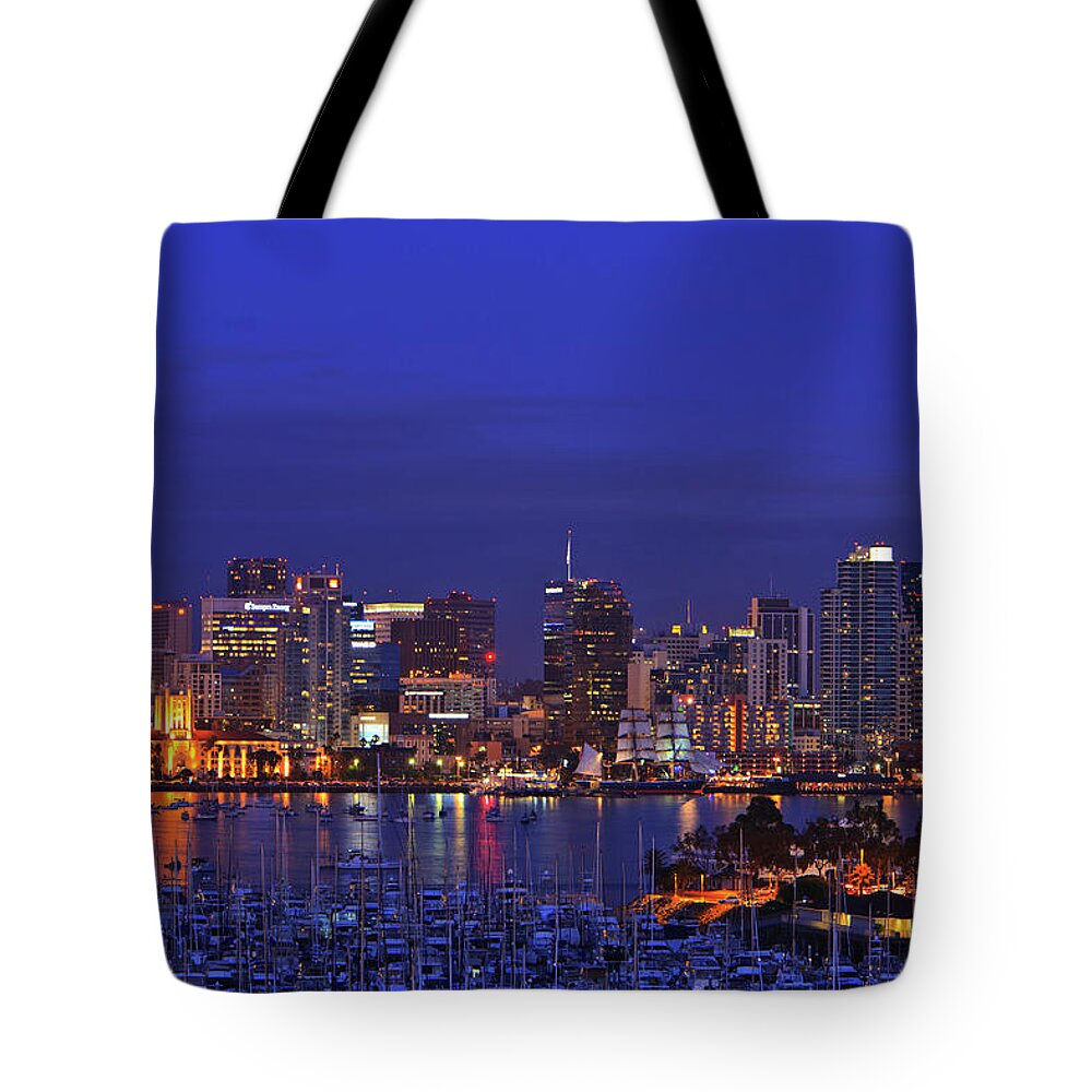 Scenics Tote Bag featuring the photograph Aerial View Of San Diego Skyline With by Stuart Westmorland / Design Pics