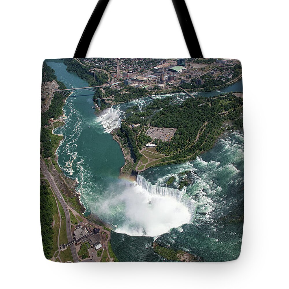 Scenics Tote Bag featuring the photograph Aerial View Of The Niagara Falls by Peter Oshkai (www.peteroshkai.com)