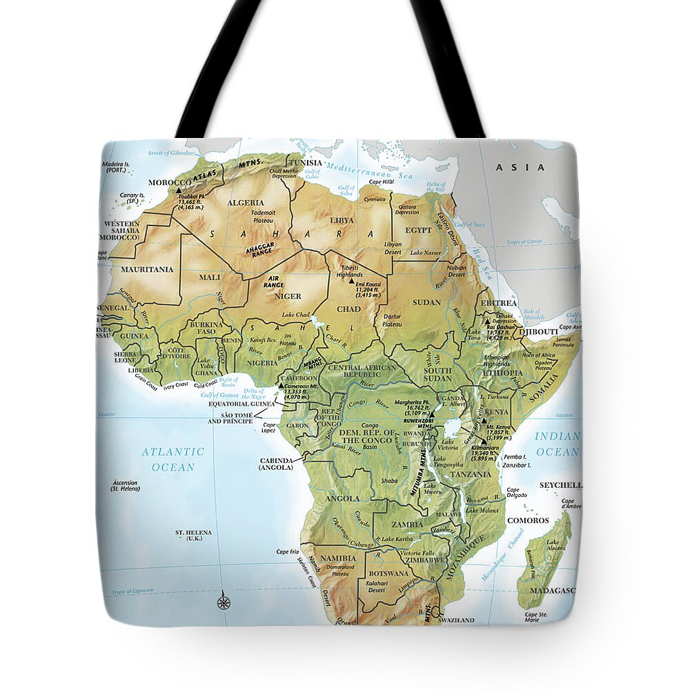 Topography Tote Bag featuring the digital art Africa Continent Map With Relief by Globe Turner, Llc