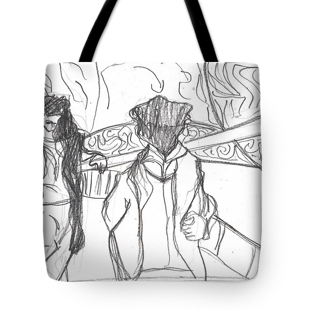 Drawing Tote Bag featuring the drawing After Billy Childish Pencil Drawing b2-5 by Edgeworth Johnstone