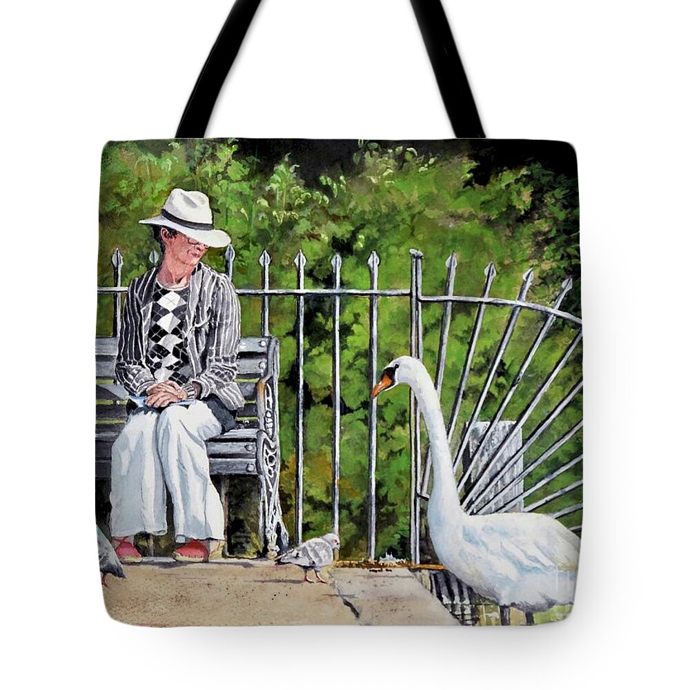 Landscape Tote Bag featuring the painting Afternoon Conversation by Jeanette Ferguson