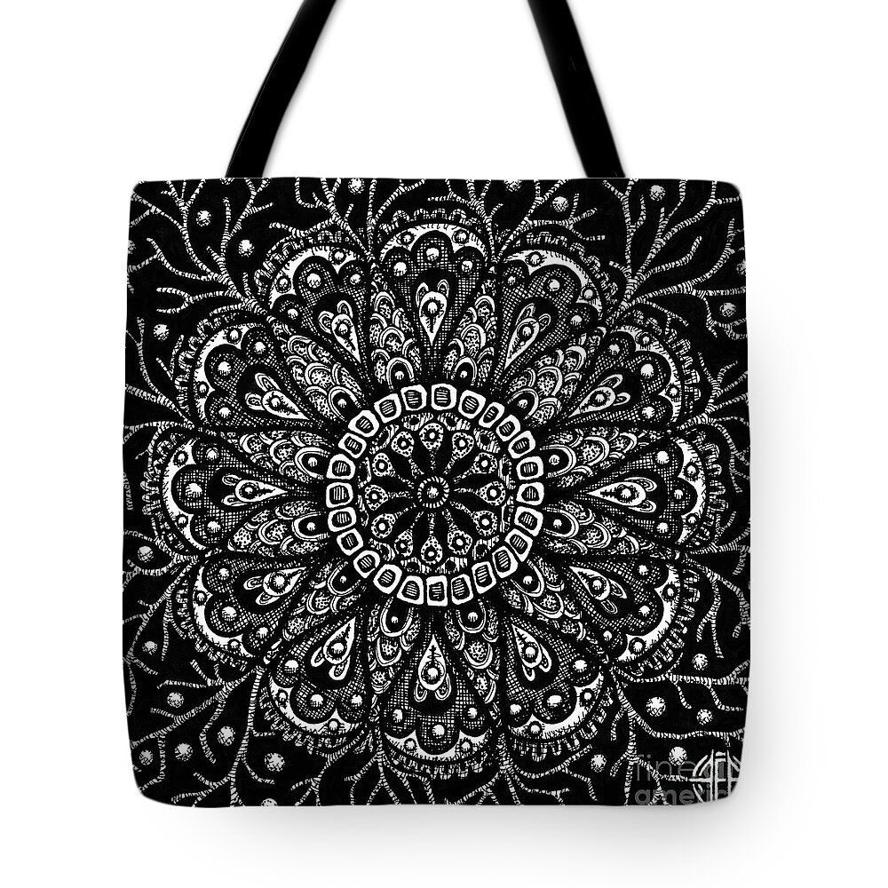 Boho Tote Bag featuring the drawing Alien Bloom 10 Black and White by Amy E Fraser