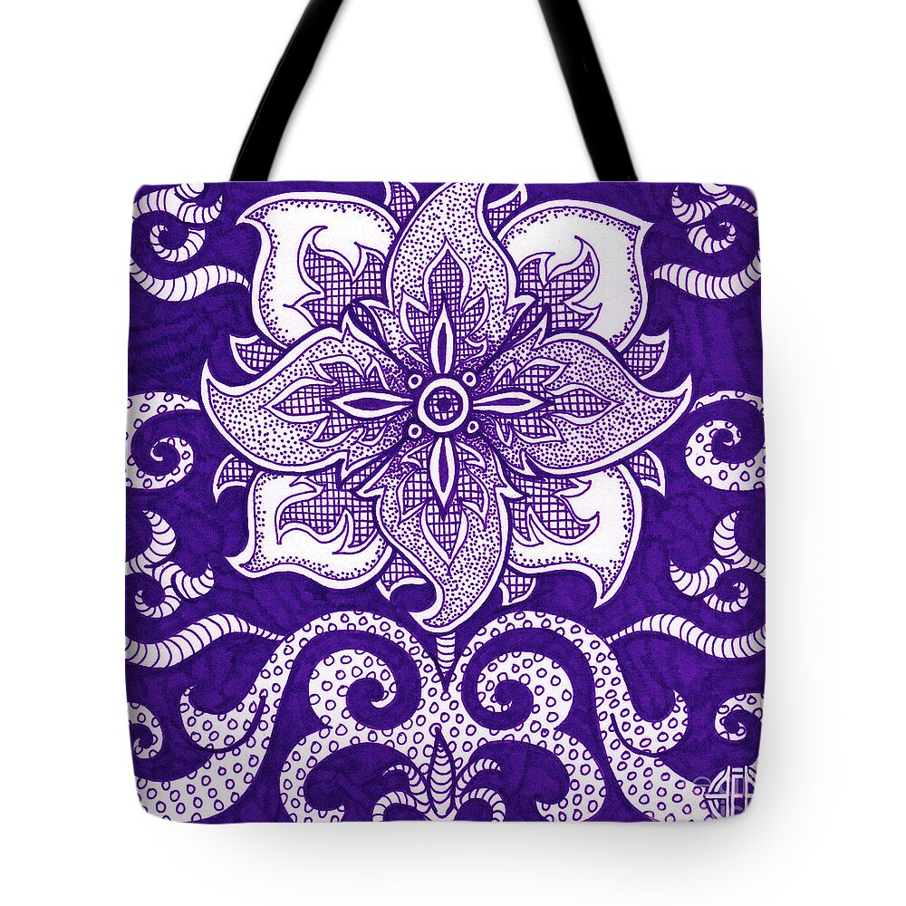 Boho Tote Bag featuring the drawing Alien Bloom 11 by Amy E Fraser