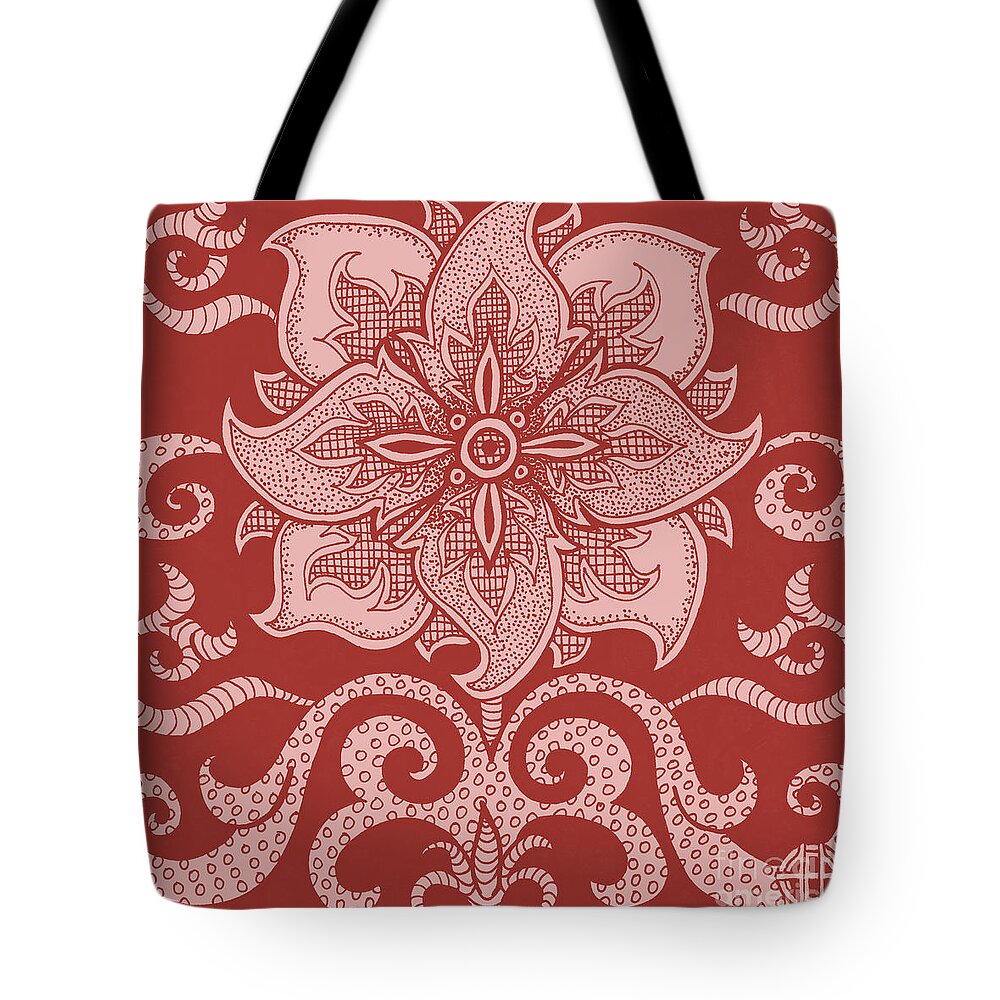 Boho Tote Bag featuring the drawing Alien Bloom 11 Cherry Red by Amy E Fraser