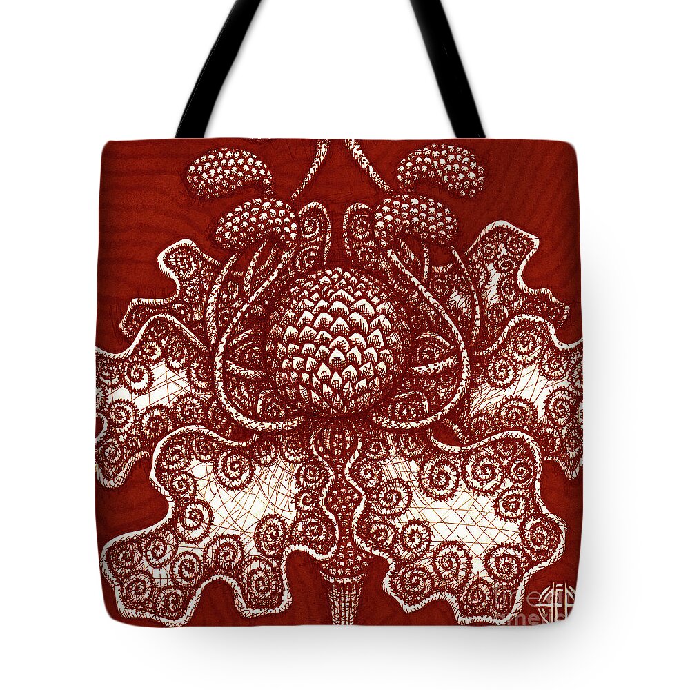 Boho Tote Bag featuring the drawing Alien Bloom 18 by Amy E Fraser