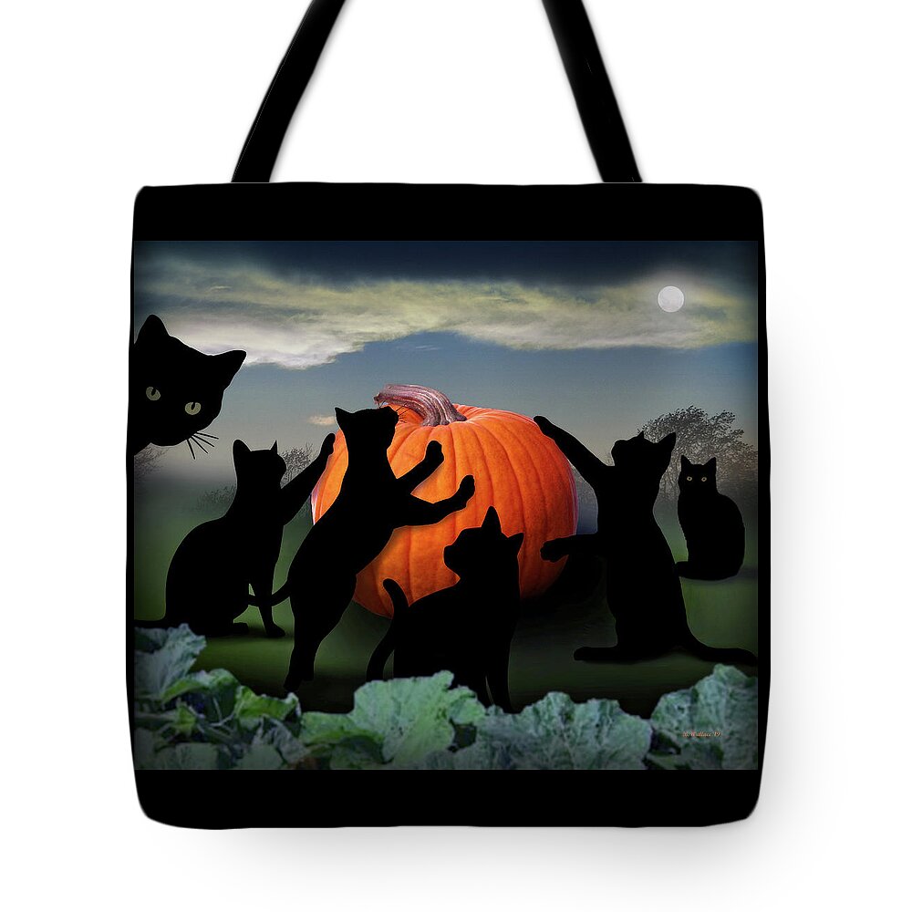 2d Tote Bag featuring the digital art All Hallows Eve Black Cats by Brian Wallace