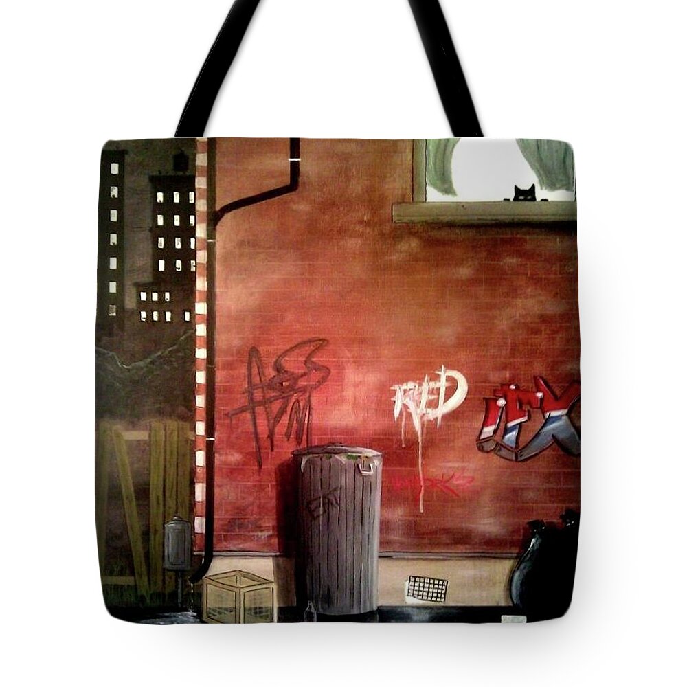 Cat Tote Bag featuring the painting Alley Cat by John Lyes