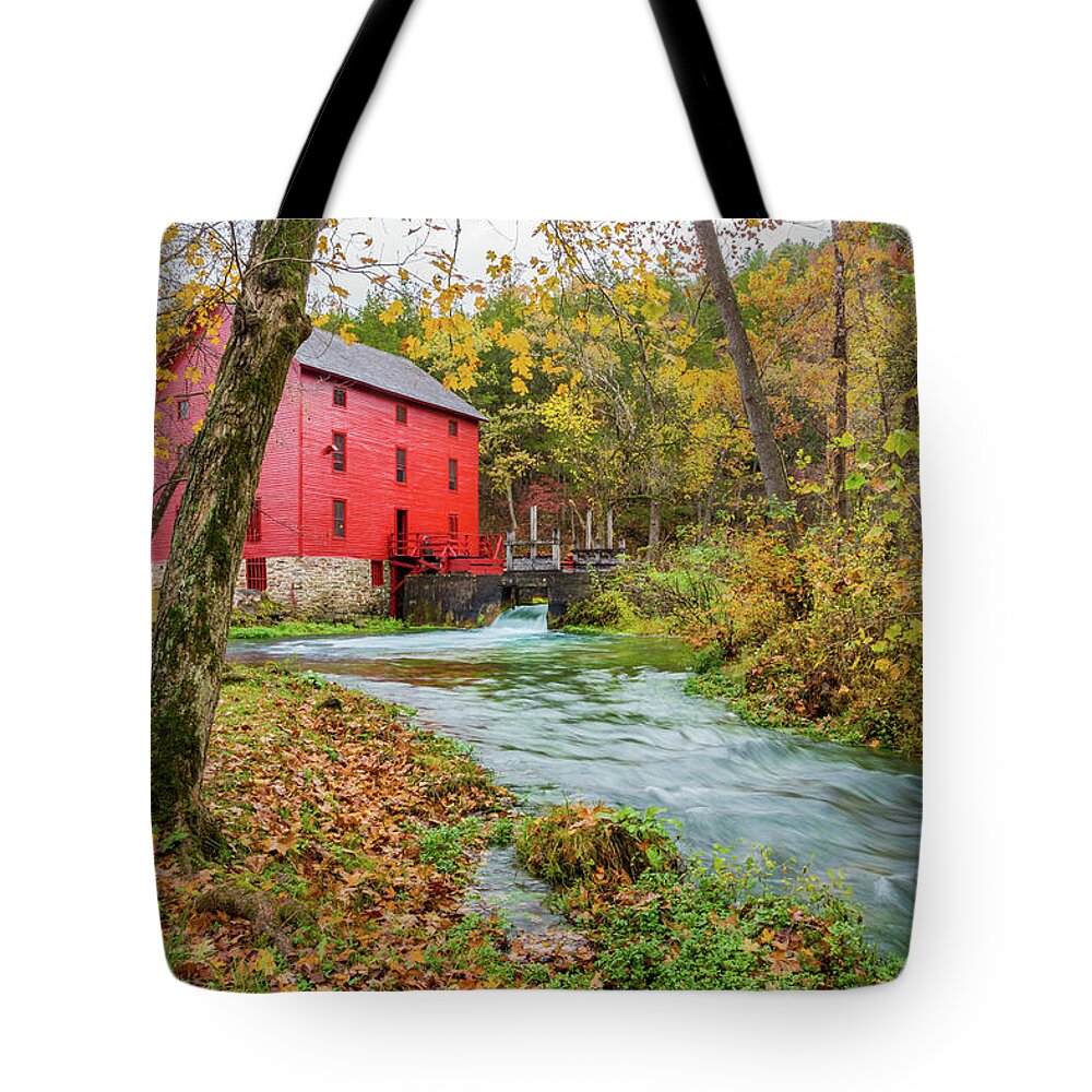 Alley Mill Tote Bag featuring the photograph Alley Mill In Autumn by Jennifer White