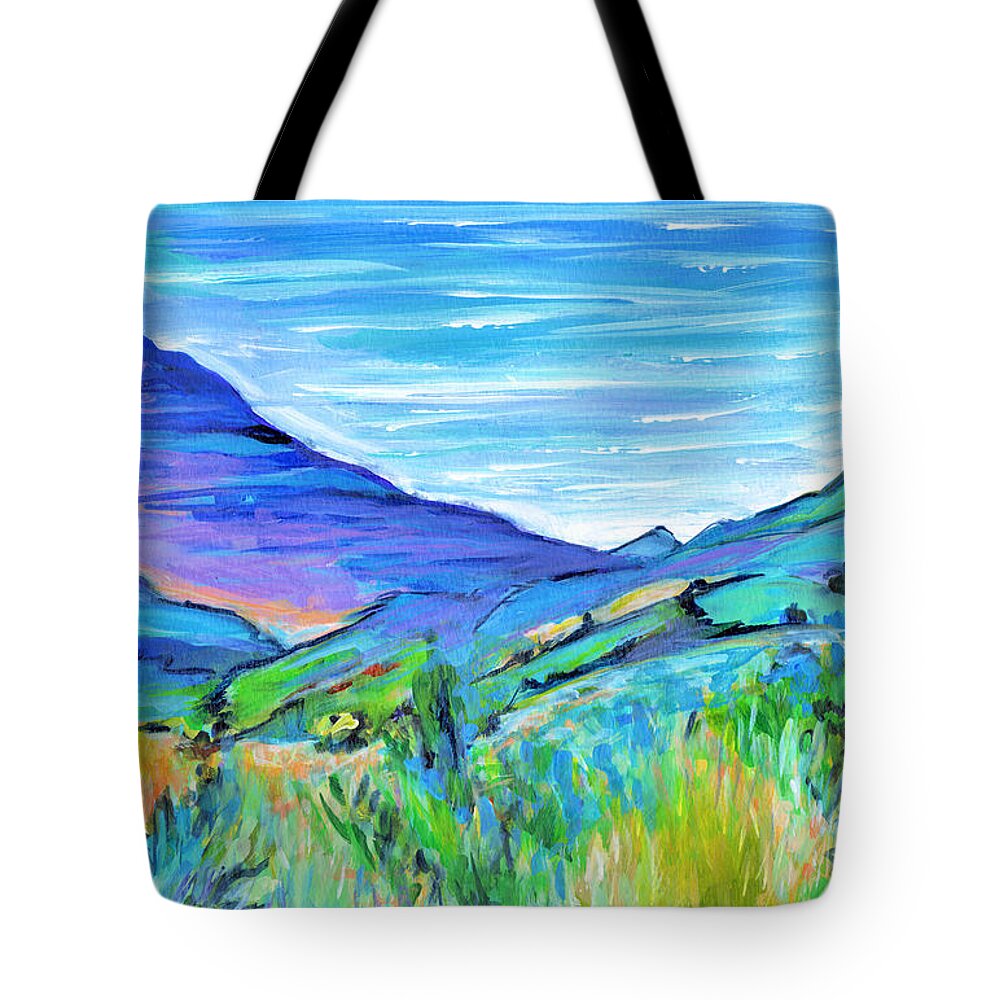 Contemporary Painting Tote Bag featuring the painting Along The Blue Basin Scenic Highway by Tanya Filichkin
